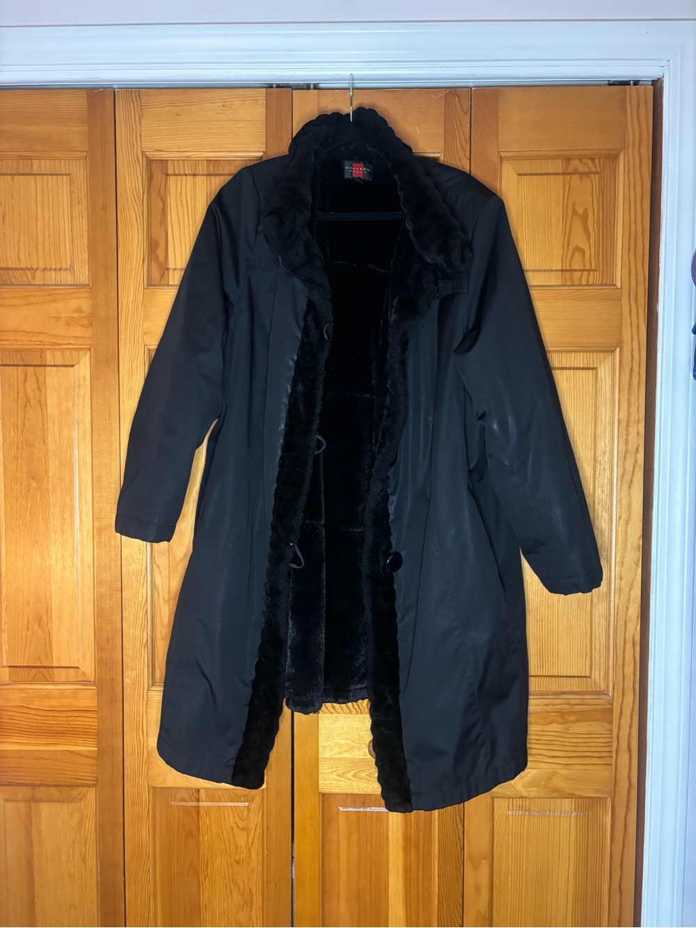 Gallery Black Faux Fur-Trim Trench Coat